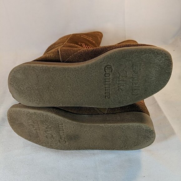 Juicy Couture Brown Faux Suede Moccasin Boots Knee High Tan Embroidered Y2K 8.5 - Picture 11 of 16